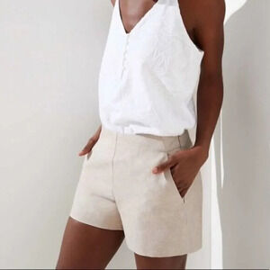 Ann Taylor LOFT Beige Shimmer Side Zip Linen Shorts 6